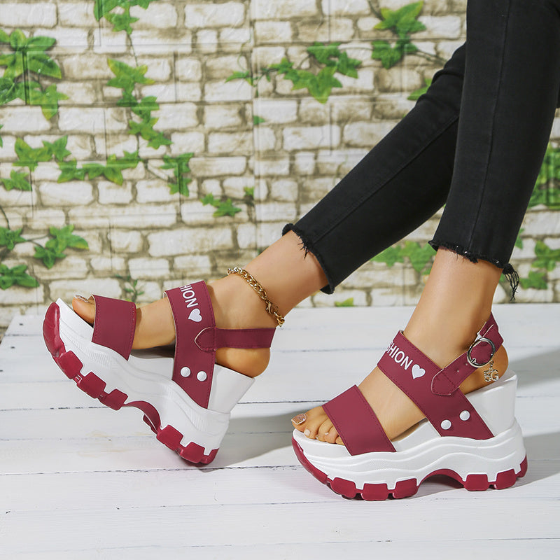 Women's Wedge Heeled Sandals, Platform Open Toe Ankle Strap Metal Buckled Sandals, Women's Fashion Casual Footwear