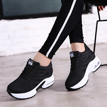 SOSENFER Women's Low-Top Sneakers Suitable for Summer - Breathable Lace-Up with Inner Height, Fabric Upper & Cushioned Sole, Casual Athletic Wear for Height & Daily Use - Spring New Release (Brand)