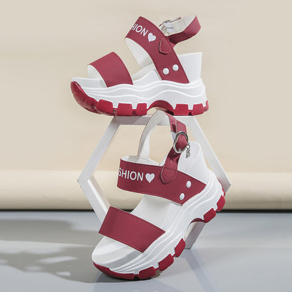 Women's Wedge Heeled Sandals, Platform Open Toe Ankle Strap Metal Buckled Sandals, Women's Fashion Casual Footwear