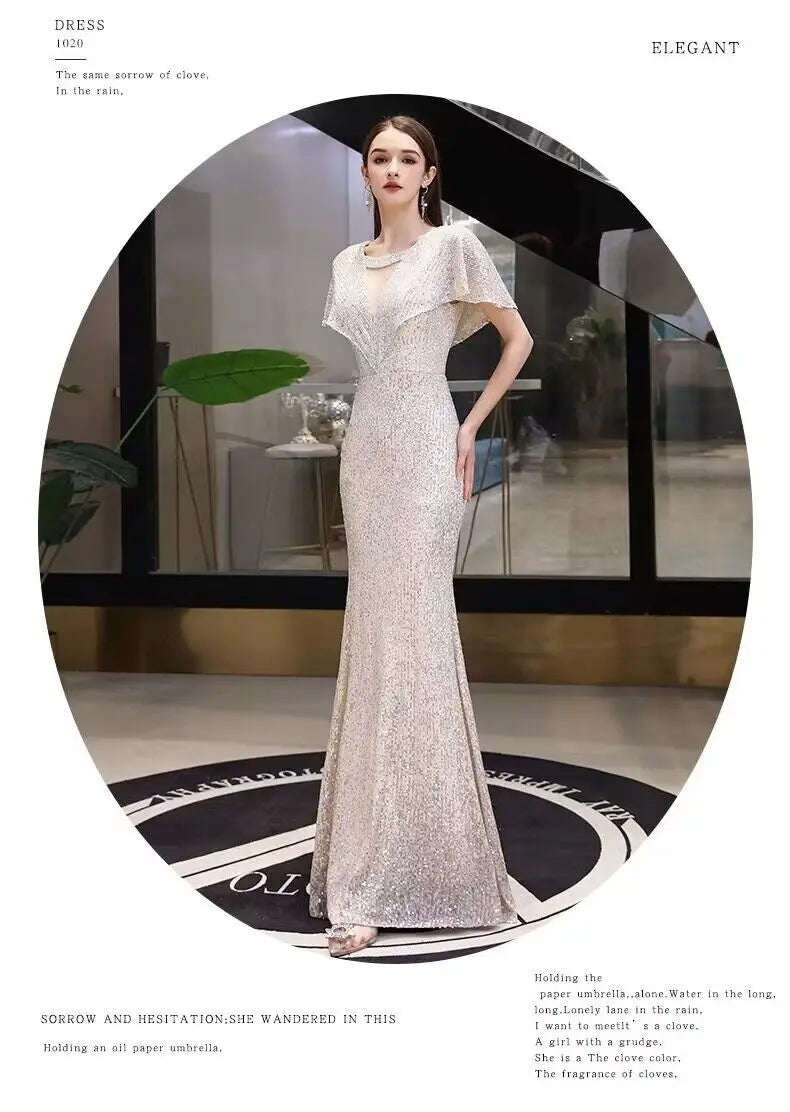 2023 New Fi Tail Evening Gown Women's Par Host High End Sensation Light Luxury Small ence Champagne Color Dr