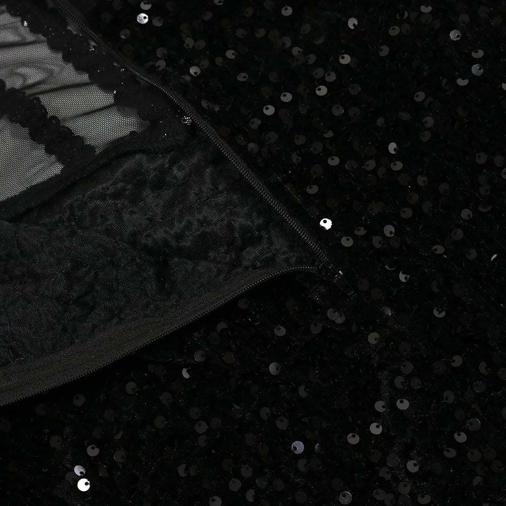 Long Dresses With Sleeves Strapless Sequin Womens Dresses See-through Elegant Party Evening Dress Birthday Prom Maxi Dress XSY22