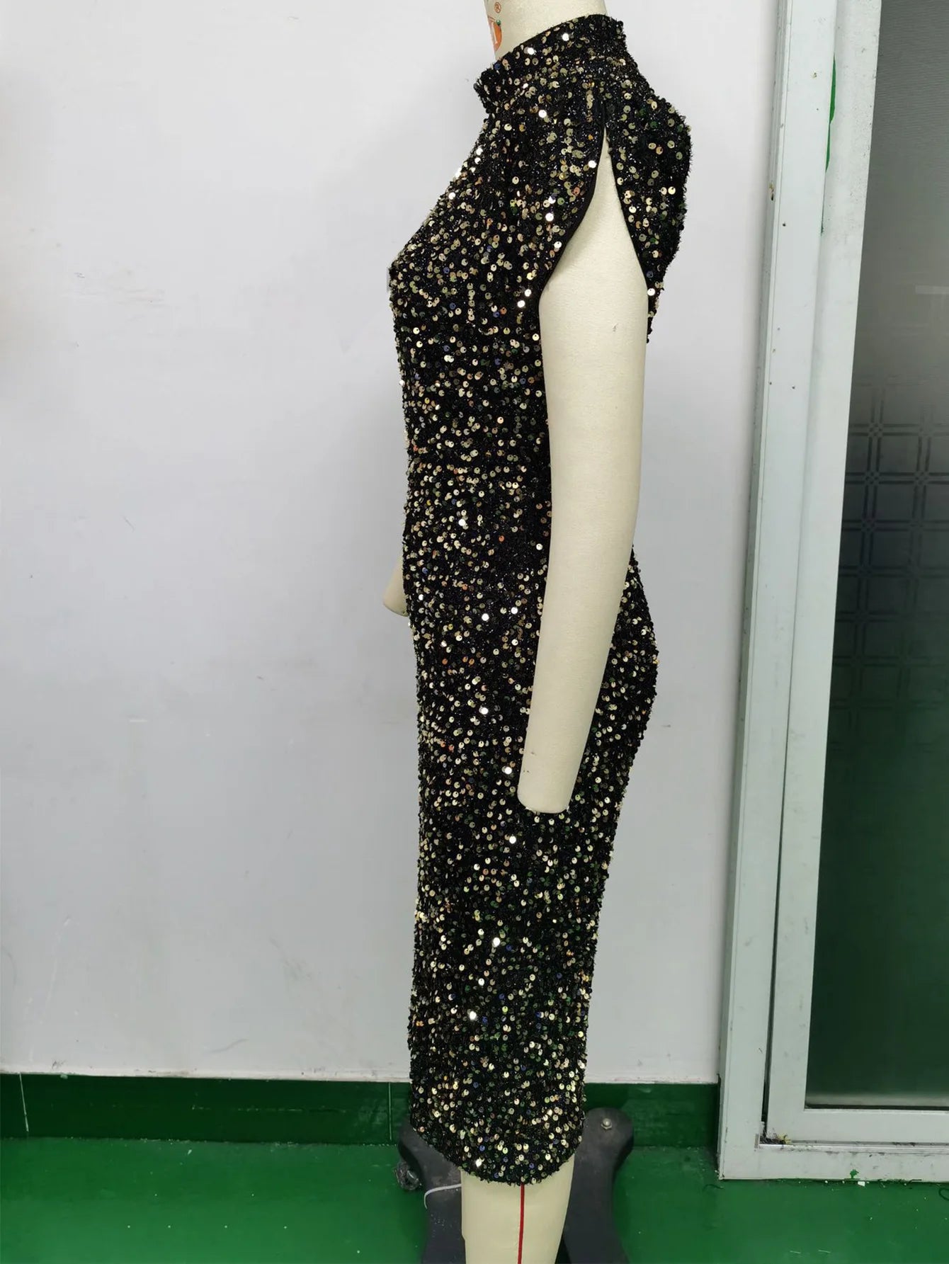 Women's Party Dress Sleeveless Shiny Sequins Luxury Evening Dress Sexy Short Sleeve Slit Midi Summer Formal Prom Dresses XSY008