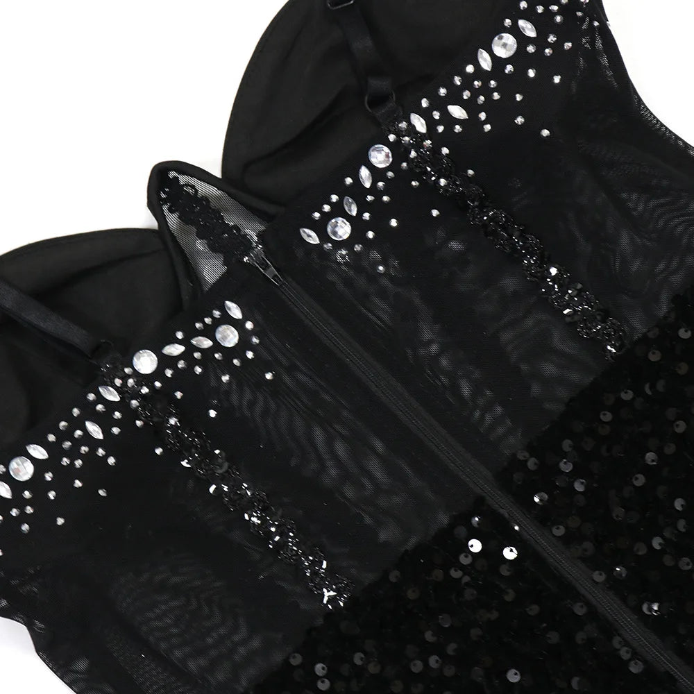 Long Dresses With Sleeves Strapless Sequin Womens Dresses See-through Elegant Party Evening Dress Birthday Prom Maxi Dress XSY22