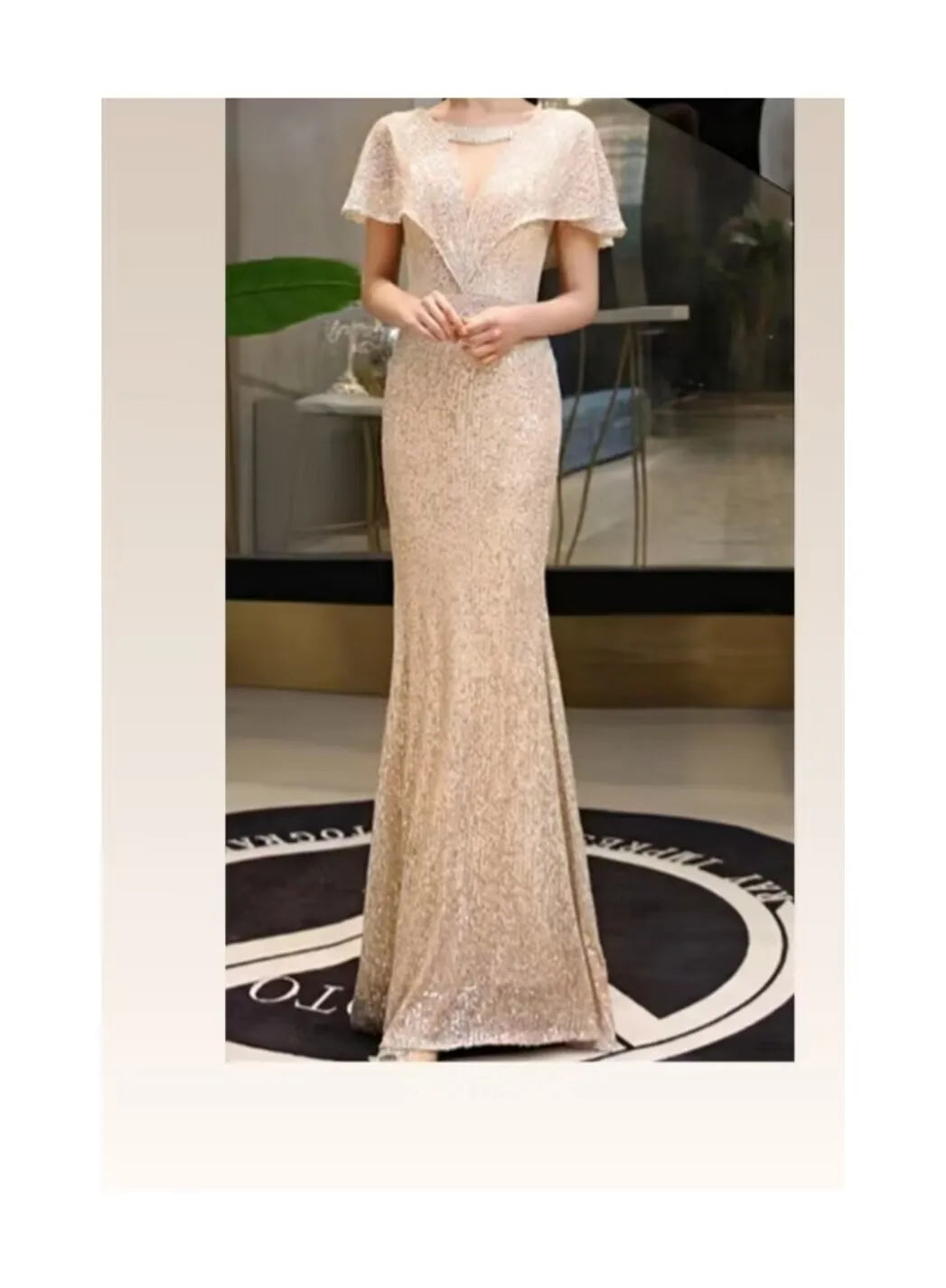 2023 New Fi Tail Evening Gown Women's Par Host High End Sensation Light Luxury Small ence Champagne Color Dr