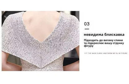 2023 New Fi Tail Evening Gown Women's Par Host High End Sensation Light Luxury Small ence Champagne Color Dr