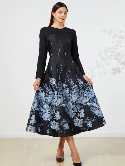 Women Luxury Long Maxi Jacquard Dress Ladies Floral Elegant Dresses New Year Ball Gown Casual Evening Party Maxi Clothing