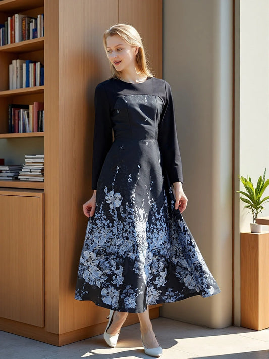 Women Luxury Long Maxi Jacquard Dress Ladies Floral Elegant Dresses New Year Ball Gown Casual Evening Party Maxi Clothing