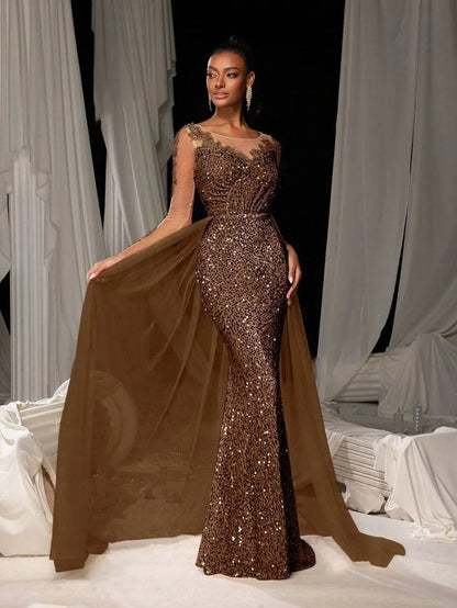 2025 New Elegant Prom Dress Long Sleeve Lace Evening Gown With Deep V-Neck Floor Length Train For Gala Party Wedding