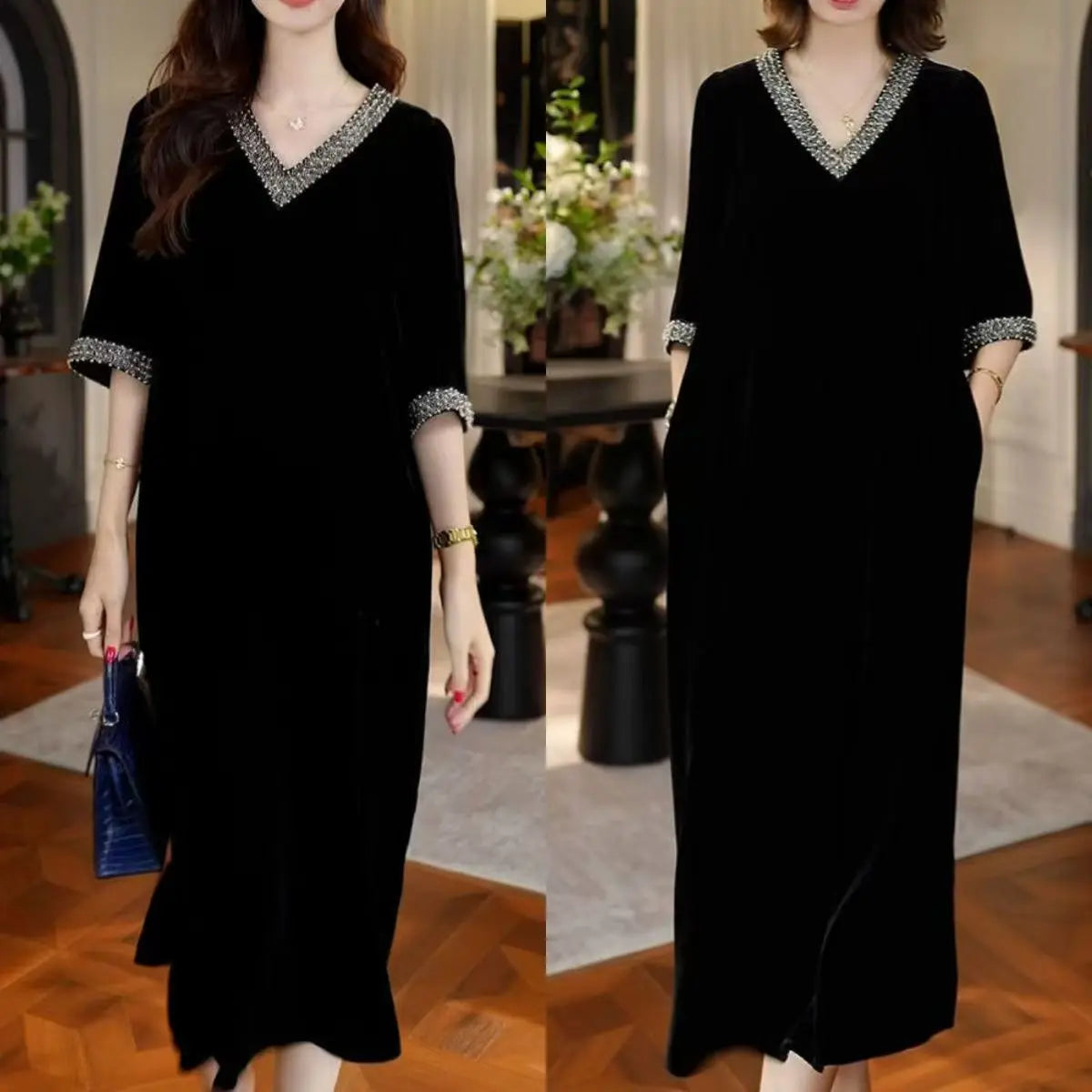 Lady Dress 2025 New Spring And Autumn Popular Light Luxury High-End thin elastic Mother High-End Velvet Dresses Red Black