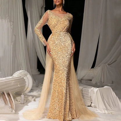 2025 New Elegant Prom Dress Long Sleeve Lace Evening Gown With Deep V-Neck Floor Length Train For Gala Party Wedding