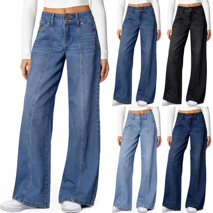Jeans Woman Fashion Loose High Waist Straight Leg Wide Leg Korean Retro Denim Pants Long Trousers Commuting Daily Comfortable
