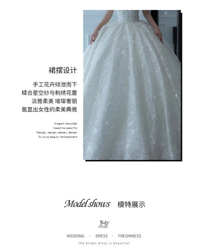 2025 Princess Sexy Luxury Crystal Beaded Wedding Dress Puff Tulle White Gown Bride Pregnant Women's High-end Gown with Trailing