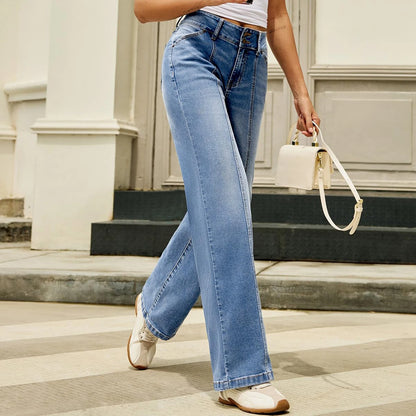 Jeans Woman Fashion Loose High Waist Straight Leg Wide Leg Korean Retro Denim Pants Long Trousers Commuting Daily Comfortable