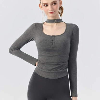 Gym Women Sports Tops Yoga Fitness Long Sleeves Breathable Comfort Workout Clothing Running Gym Pilates Yoga Shirts with Chest