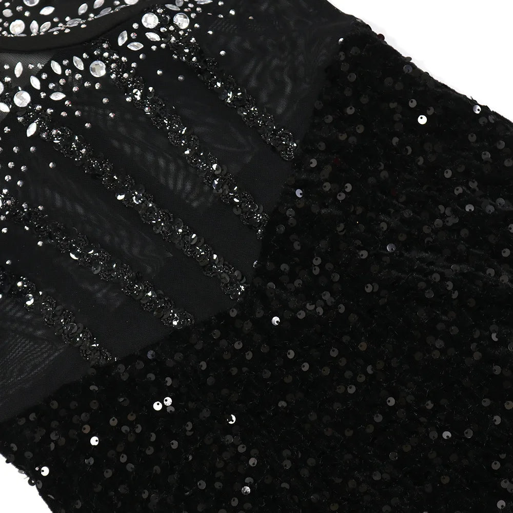 Long Dresses With Sleeves Strapless Sequin Womens Dresses See-through Elegant Party Evening Dress Birthday Prom Maxi Dress XSY22