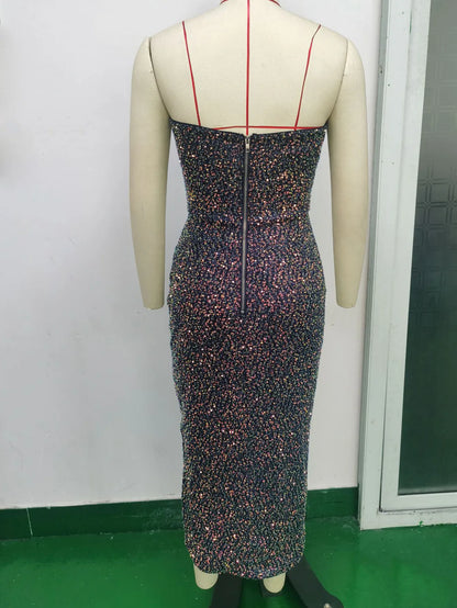 Womens Sexy Strapless Sequin Dresses Birthday Welcome Evening Dress Elegant Party Dresses Long Cocktail Formal Prom Dress HXY999