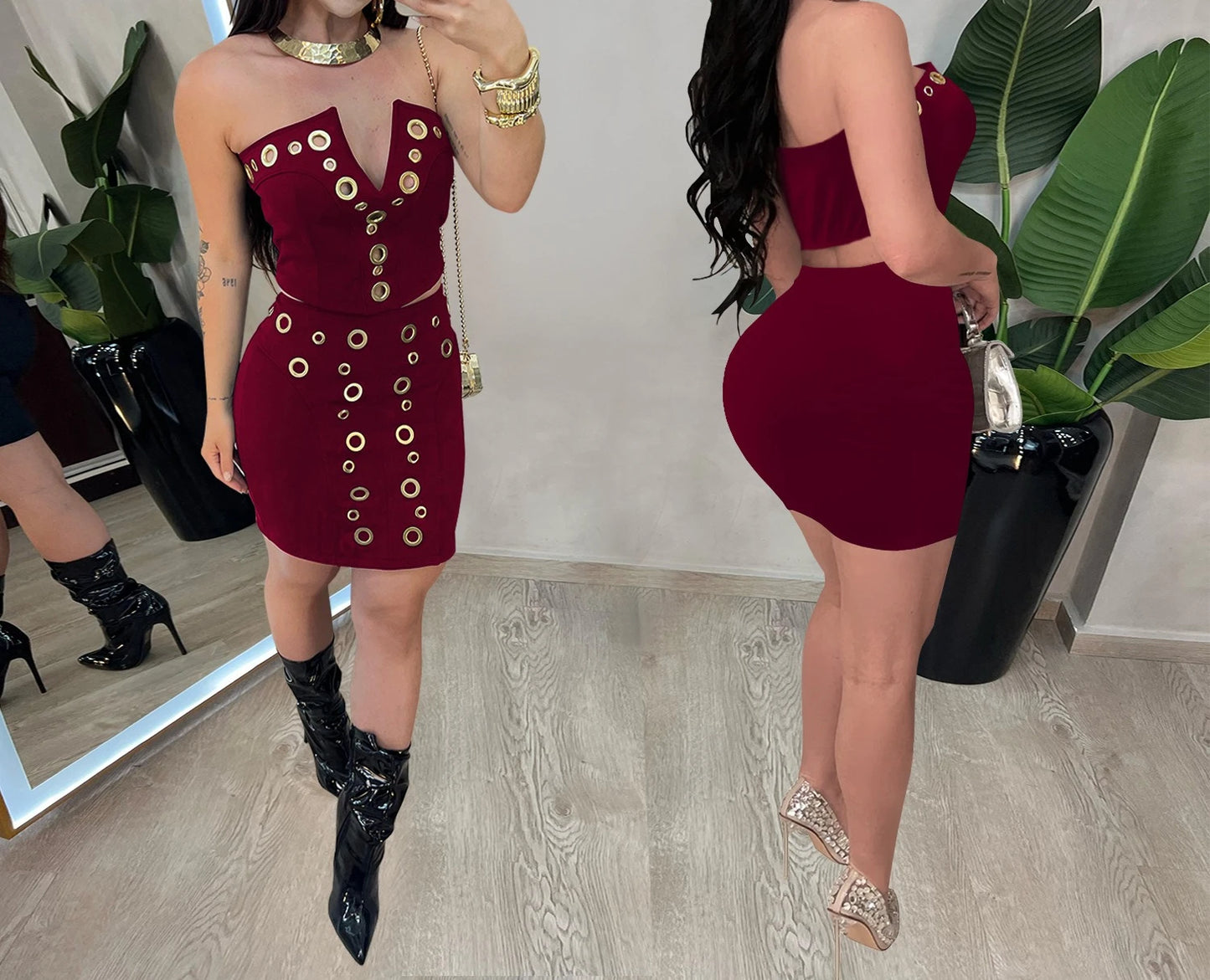 New Fashion Women's Elegant Party Dresses Casual Evening Dresses Sexy Strapless top short Dress Set Birthday Prom Dresses HWY265