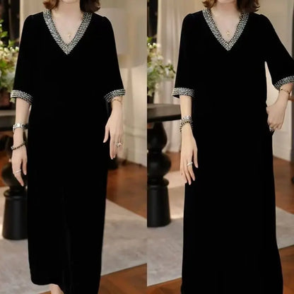 Lady Dress 2025 New Spring And Autumn Popular Light Luxury High-End thin elastic Mother High-End Velvet Dresses Red Black