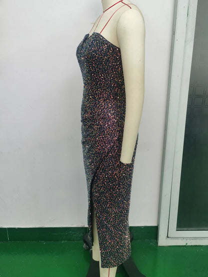 Womens Sexy Strapless Sequin Dresses Birthday Welcome Evening Dress Elegant Party Dresses Long Cocktail Formal Prom Dress HXY999