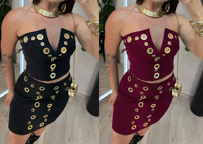 New Fashion Women's Elegant Party Dresses Casual Evening Dresses Sexy Strapless top short Dress Set Birthday Prom Dresses HWY265