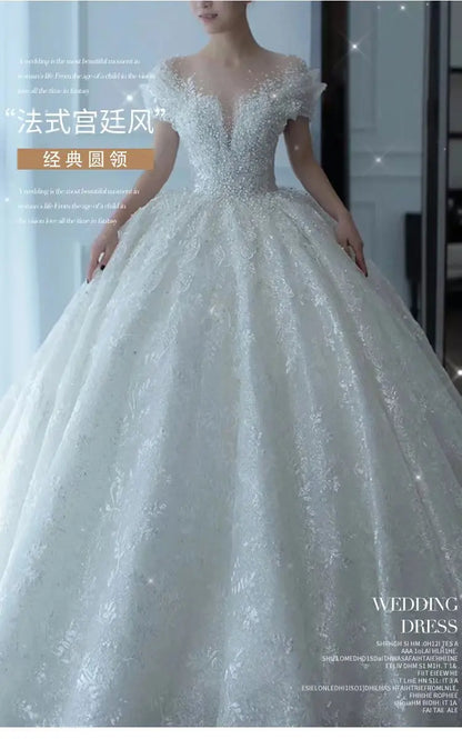 2025 Princess Sexy Luxury Crystal Beaded Wedding Dress Puff Tulle White Gown Bride Pregnant Women's High-end Gown with Trailing
