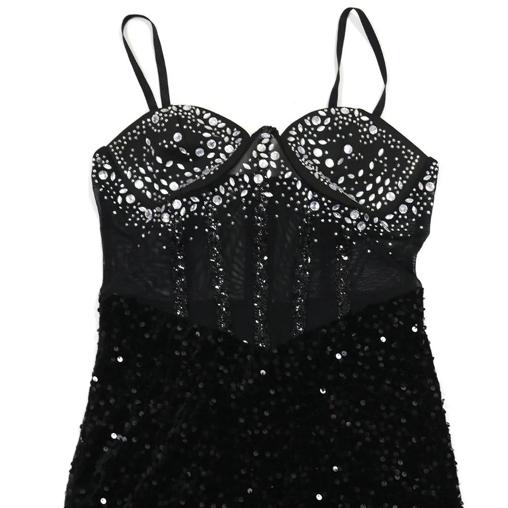 Long Dresses With Sleeves Strapless Sequin Womens Dresses See-through Elegant Party Evening Dress Birthday Prom Maxi Dress XSY22