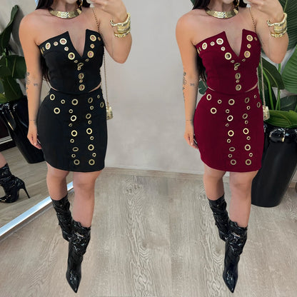 New Fashion Women's Elegant Party Dresses Casual Evening Dresses Sexy Strapless top short Dress Set Birthday Prom Dresses HWY265