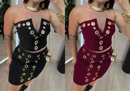 New Fashion Women's Elegant Party Dresses Casual Evening Dresses Sexy Strapless top short Dress Set Birthday Prom Dresses HWY265