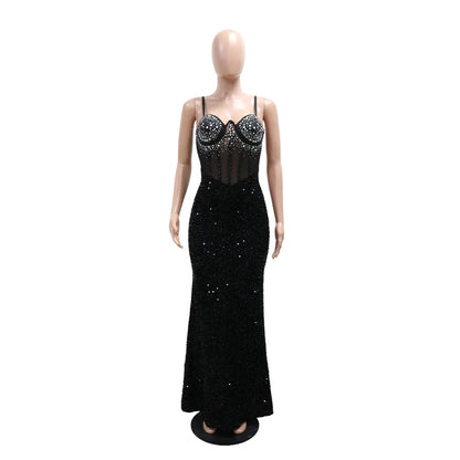Long Dresses With Sleeves Strapless Sequin Womens Dresses See-through Elegant Party Evening Dress Birthday Prom Maxi Dress XSY22
