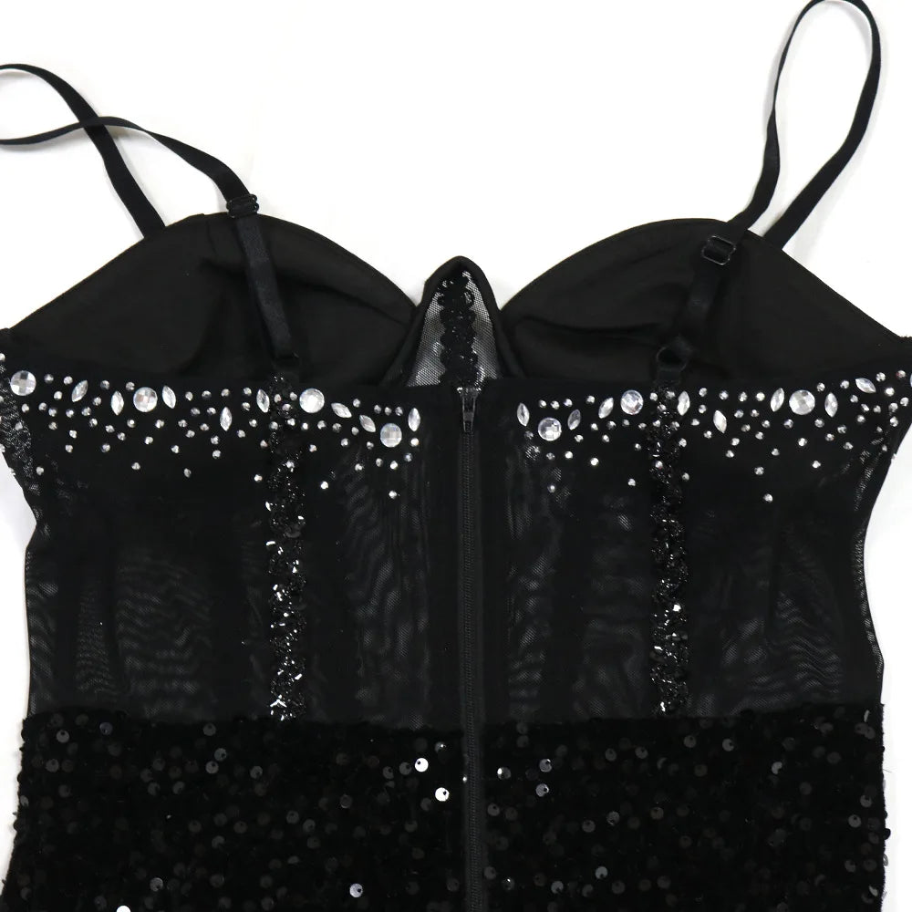 Long Dresses With Sleeves Strapless Sequin Womens Dresses See-through Elegant Party Evening Dress Birthday Prom Maxi Dress XSY22