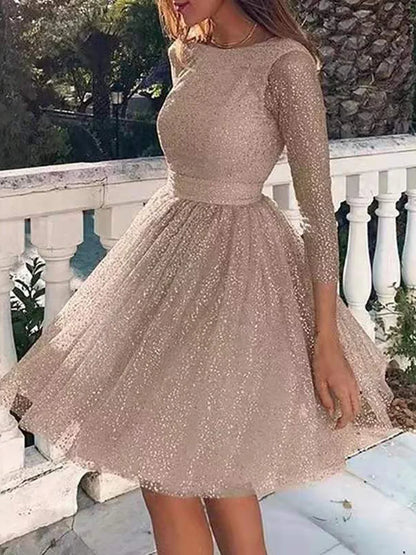 Sweet Style O Neck High Street Women Party Dress Summer Patchwork Zippers Solid Ladies Dress Fashion Elegant Princess Streetwear