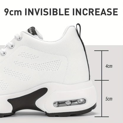 SOSENFER Women's Low-Top Sneakers Suitable for Summer - Breathable Lace-Up with Inner Height, Fabric Upper & Cushioned Sole, Casual Athletic Wear for Height & Daily Use - Spring New Release (Brand)