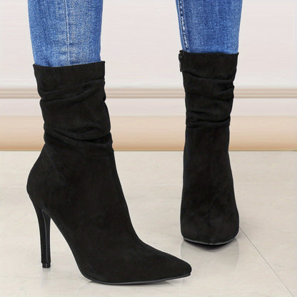 Women's Mid-Calf Boots, Plain Fashionable Boots with Zipper for Comfort and Casual Wear, Round Toe in the Middle of Calf