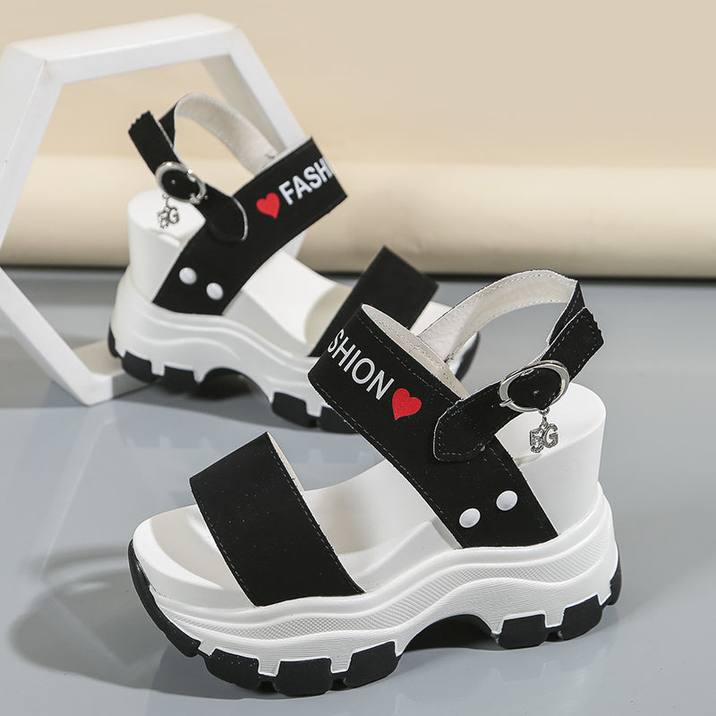 Women's Wedge Heeled Sandals, Platform Open Toe Ankle Strap Metal Buckled Sandals, Women's Fashion Casual Footwear