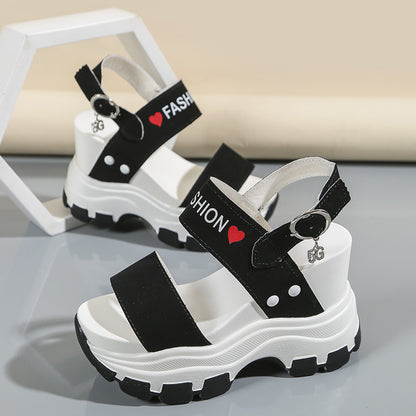 Women's Wedge Heeled Sandals, Platform Open Toe Ankle Strap Metal Buckled Sandals, Women's Fashion Casual Footwear
