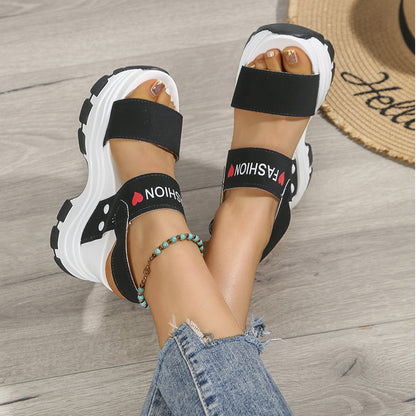 Women's Wedge Heeled Sandals, Platform Open Toe Ankle Strap Metal Buckled Sandals, Women's Fashion Casual Footwear