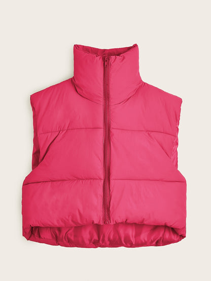 Women'S Sleeveless Vest - Vibrant Pink Slim-Fit Alternative Coat with Drawstring Hood, Zipper Front & Pockets for Fall/Winter Casual Wear, Casual Winter Wear | High Neckline Vest | Zippered Jacket
