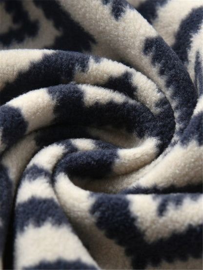 New Boys Vintage Plaid Printed Casual Thickened Warm Stand Collar Zipper Jacket