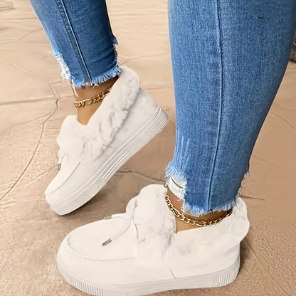 Women' Winter Snow Boots Suitable for Weather - Warm Plush Round-Toe Slip-On Ankle Boots with Soft Fabric Upper & Rubber Sole, Cozy Warmth for Snow/Ice - Plus Size Available