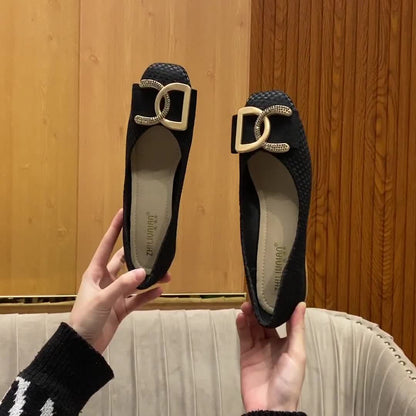 Small Fragrance Wind Single Shoe Women's Spring and Autumn New Outdoor Comfortable Versatile Soft Sole Low-Heel Non-Tiring Four Seasons Square-Toe Mid-Heel Flat Shoes