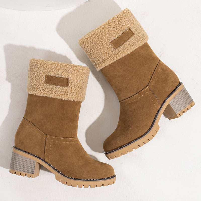 Women's Winter Snow Boots High Quality Anti-Slip Thick Insulated Fleece-Lined Slip-On with Plush Collar & Chunky Rubber Sole for Outdoor Cold Weather, Caramel Brown, Winter Boots