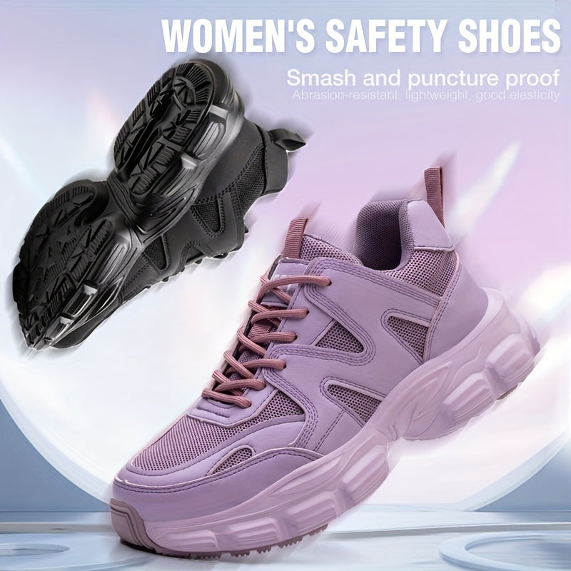 1pc Labor Protection Shoes Women's Steel Toe Cap Anti Impact And Anti Puncture Lightweight Fashionable Safety Work Shoes Women's Office, Shoes Height 1.57in