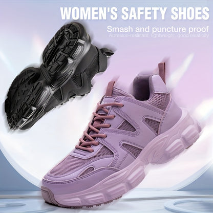 1pc Labor Protection Shoes Women's Steel Toe Cap Anti Impact And Anti Puncture Lightweight Fashionable Safety Work Shoes Women's Office, Shoes Height 1.57in