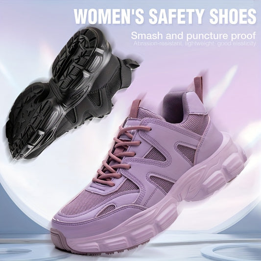 1pc Labor Protection Shoes Women's Steel Toe Cap Anti Impact And Anti Puncture Lightweight Fashionable Safety Work Shoes Women's Office, Shoes Height 1.57in