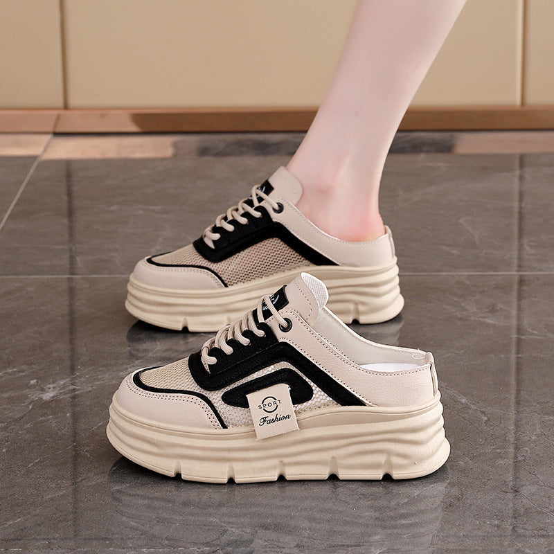 Half Slippers Mesh Women's Shoes Spring And Summer Breathable Height Increasing Insole