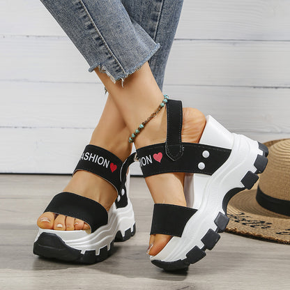 Women's Wedge Heeled Sandals, Platform Open Toe Ankle Strap Metal Buckled Sandals, Women's Fashion Casual Footwear