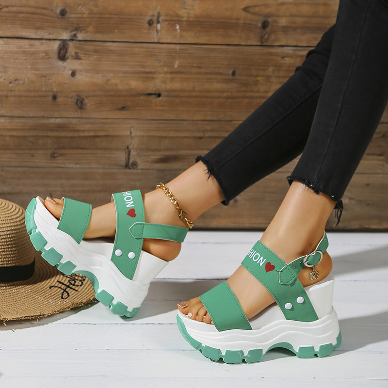 Women's Wedge Heeled Sandals, Platform Open Toe Ankle Strap Metal Buckled Sandals, Women's Fashion Casual Footwear