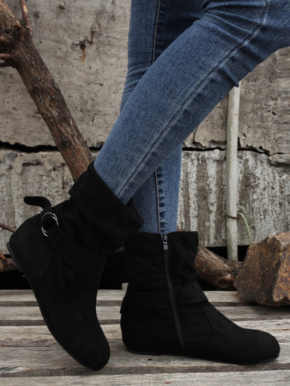 1.18inch Inner Height Increase Women's Short Boots with Flat Sole, Buckle Closure, Comfortable, Warm, and Lightweight