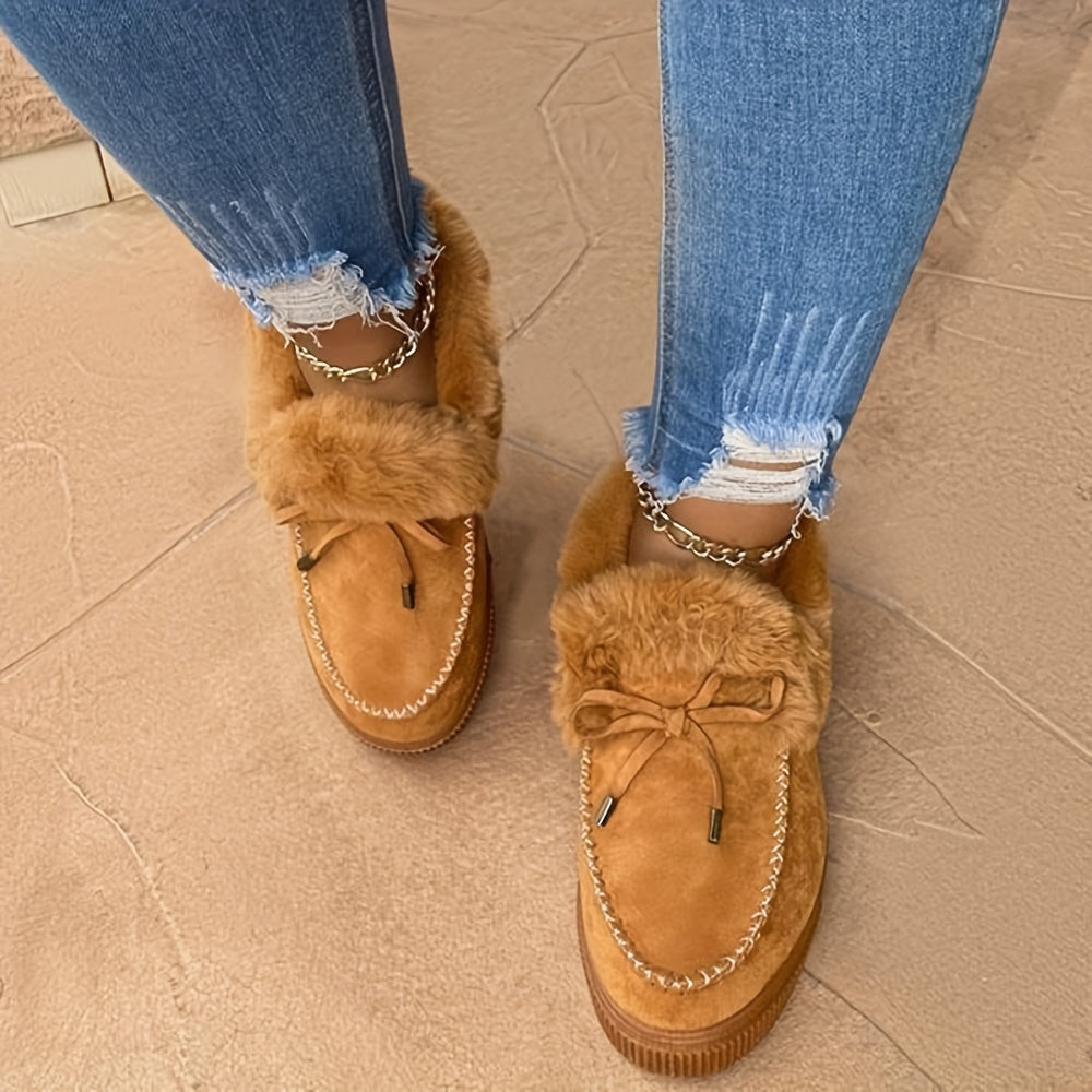 Women' Winter Snow Boots Suitable for Weather - Warm Plush Round-Toe Slip-On Ankle Boots with Soft Fabric Upper & Rubber Sole, Cozy Warmth for Snow/Ice - Plus Size Available