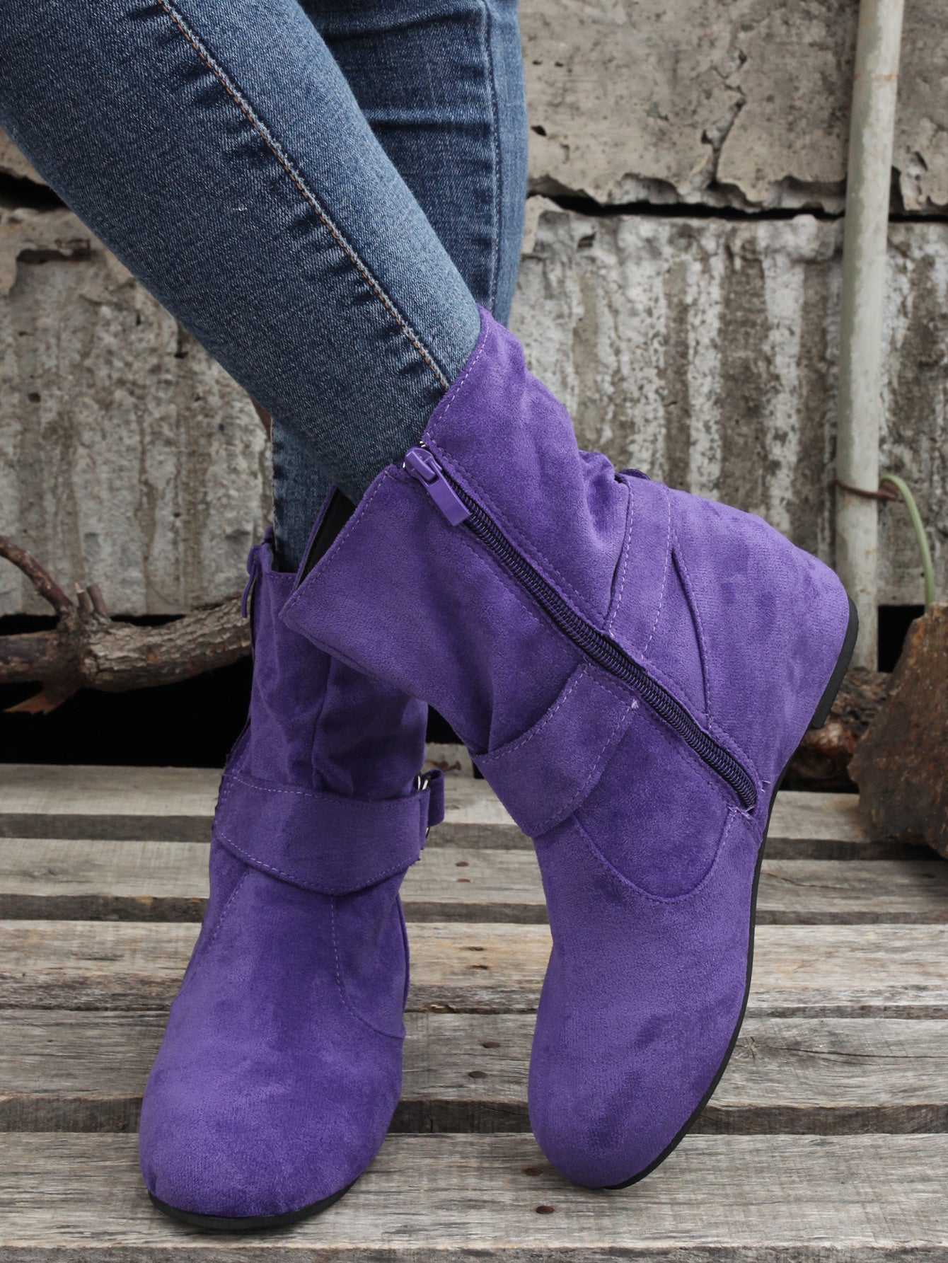 1.18inch Inner Height Increase Women's Short Boots with Flat Sole, Buckle Closure, Comfortable, Warm, and Lightweight